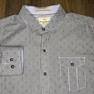 Tommy Bahama Jeans Shirt Men's Large Blue Cotton Striped Island Modern Fit Beach